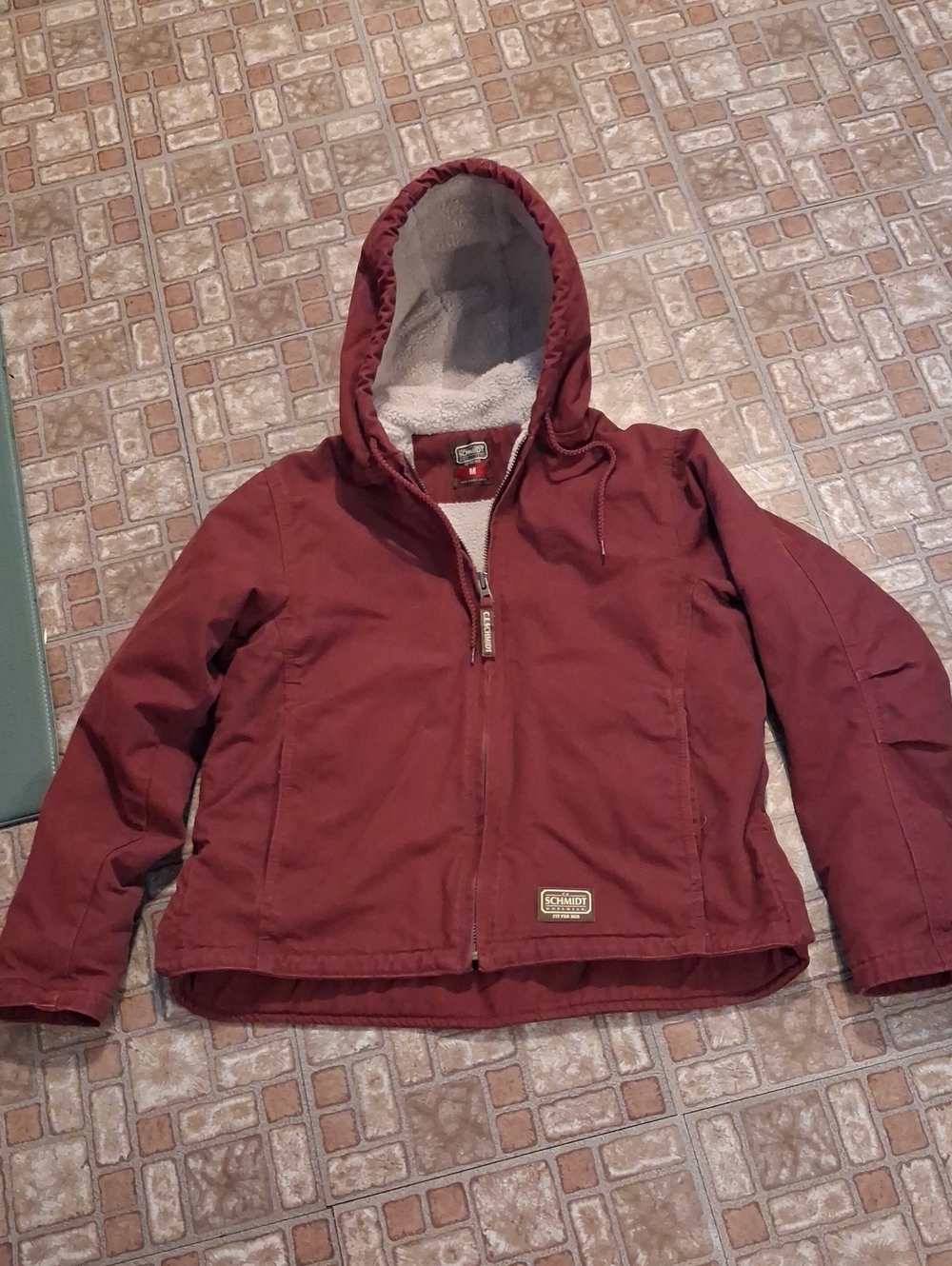 Schmidt Hooded Lined Jacket in Burgundy - Women's Work Ware Coat Size Medium